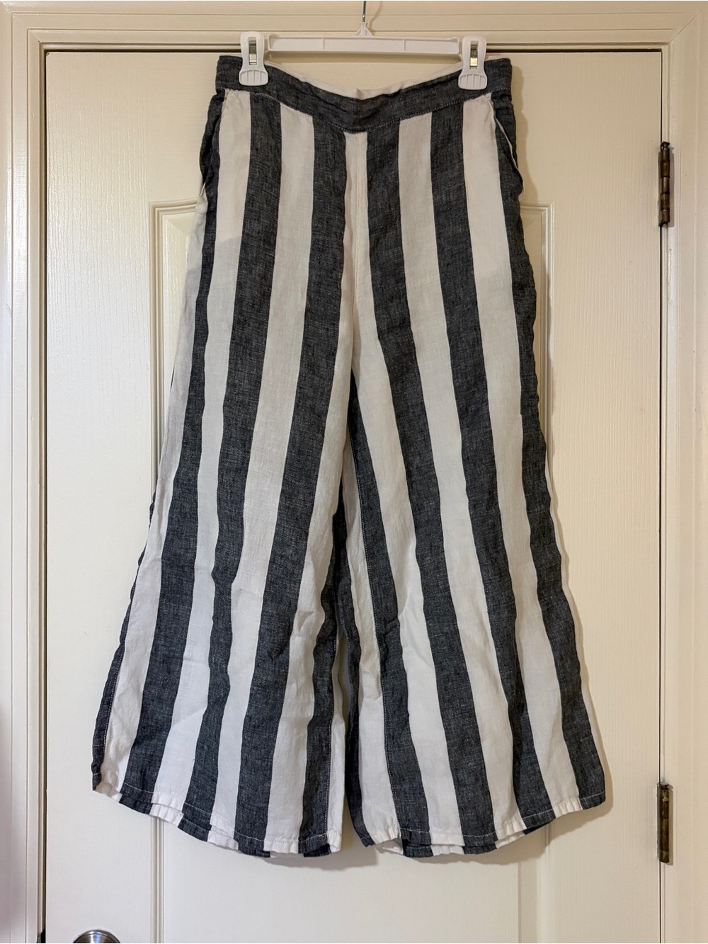 Christian Siriano Black and White Striped Linen Pants
